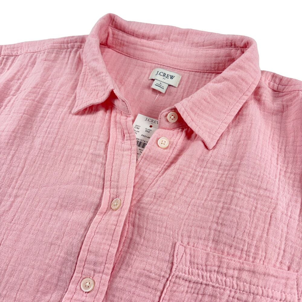 J Crew Gauze Button Up Women L NWT Pink Cotton Blouse Beach Preppy Coastal - Picture 3 of 7